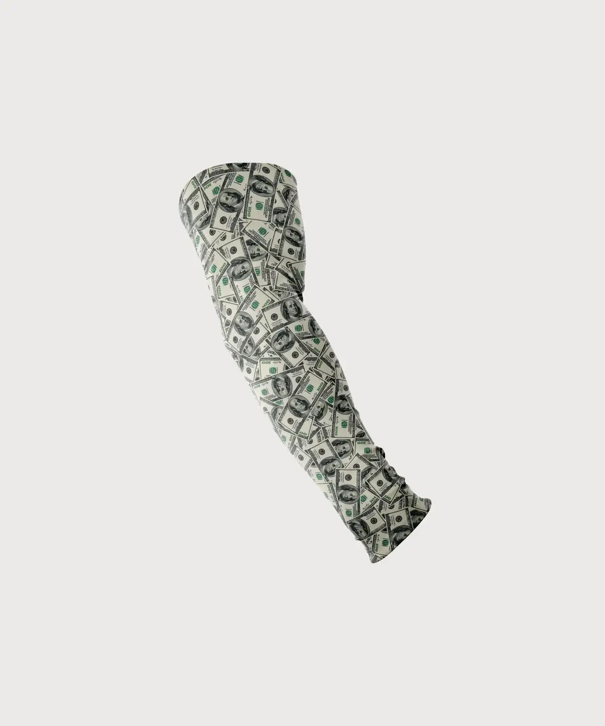 GT Brand money print compression arm sleeve for flag football with all-over cash design.