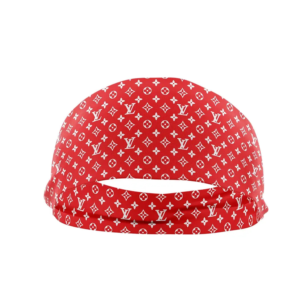 GT red designer-inspired monogram performance headband for youth athletes