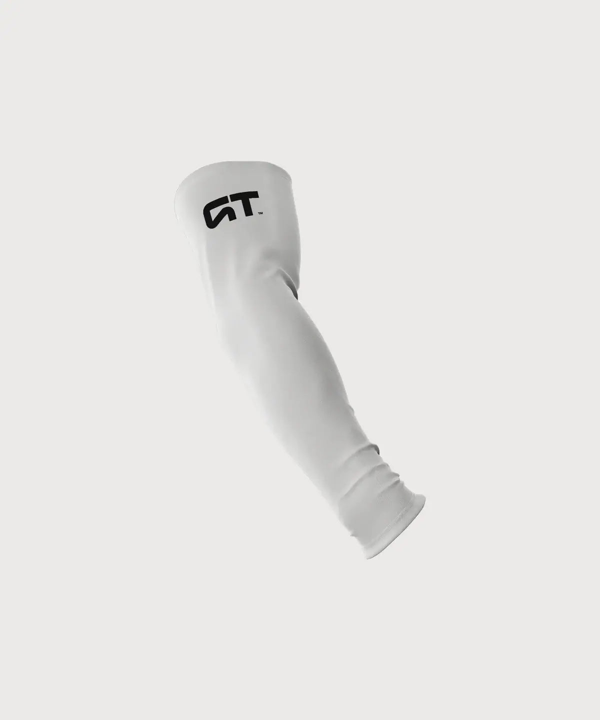 GT Brand white compression arm sleeve for flag football with black GT logo.