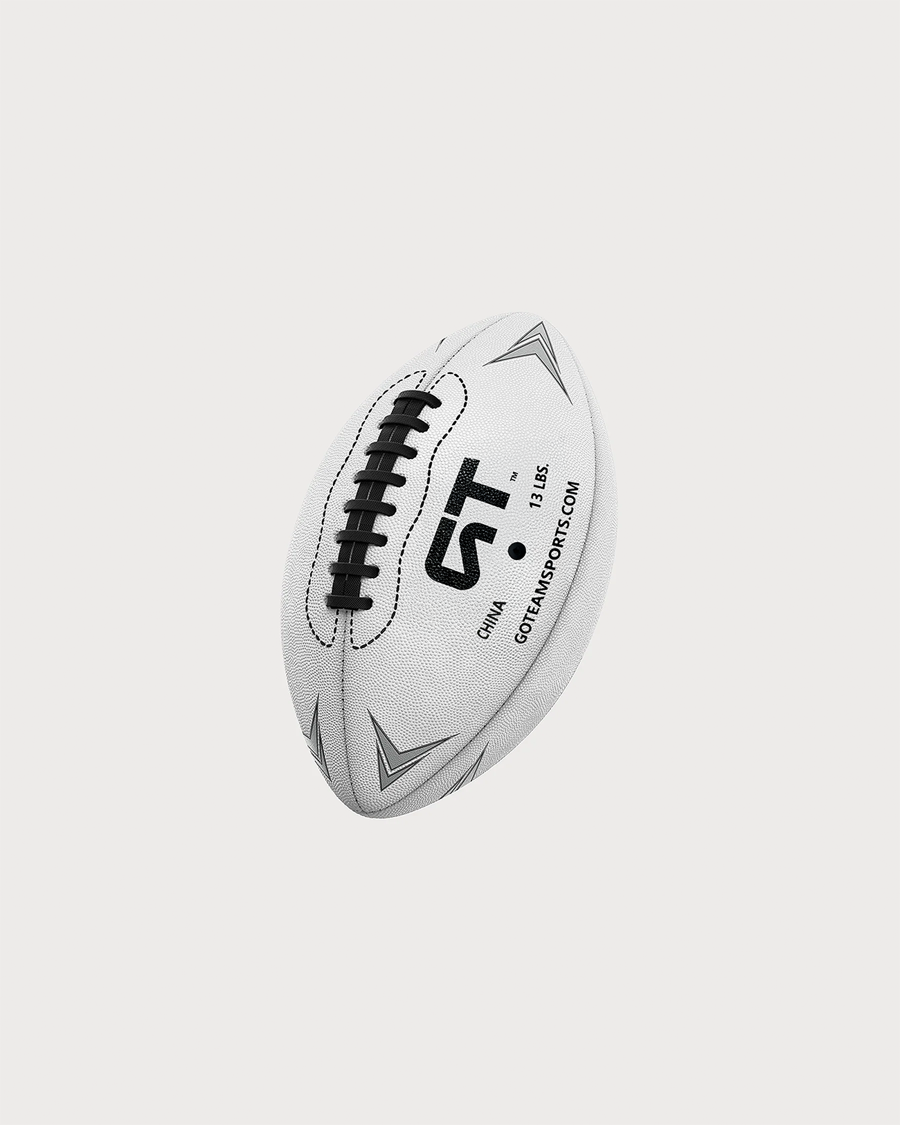 GT Branded White football with black laces on a white background